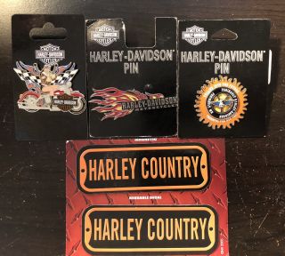 Rare Harley Davidson Country Set Of 3 Vintage Pins And Fridge Magnets