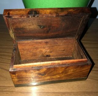 Vintage Wood Box With Metal Inlay Hinged