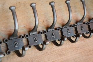 Ten Numbered Vintage Industrial Style Cast Iron Coat Hooks Peg 1 To 10 Hall Hook