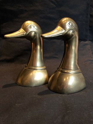 Vintage Leonard Silver Company Solid Brass Mallard Duck Bookends