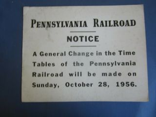 Old Vintage 1956 - Pennsylvania Railroad - Notice Sign - Change In Time Tables