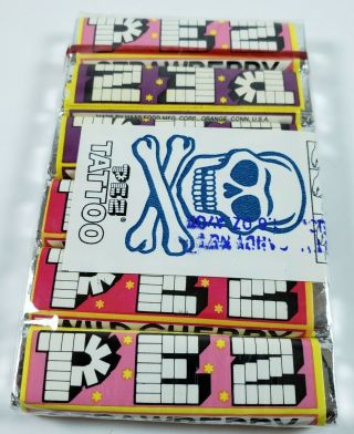 Pez 6 Pack Of Vintage Pez Candy In Cello W/ Cool Tattoos Skull/xbones
