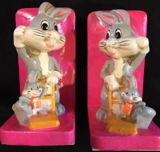 Vintage 1974 Holiday Fair Warner Bros Bugs Bunny Looney Tunes Bookends Molded