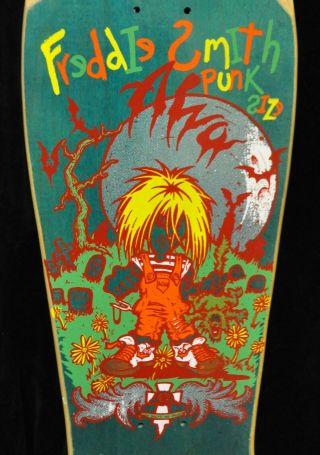 Vintage Alva 1988 Fred Smith Punk Size Skateboard Green stain NOS tri - tail 3