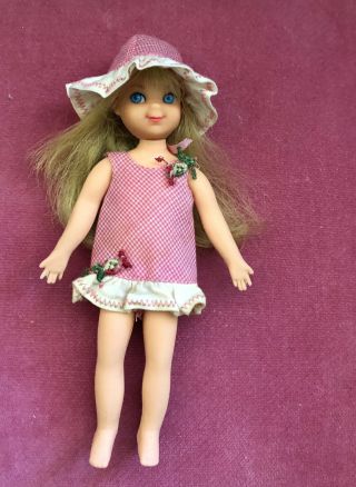 Vintage Mattel Blonde Hair Tutti Doll In Pink Sunsuit & Hat