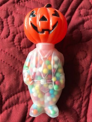 Vintage E.  Rosen Halloween Plastic Pumpkin Scarecrow Candy Holder Container