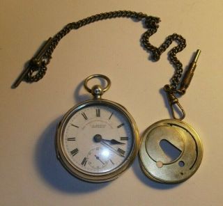 Antique Silver Pocket Watch Lancashire Watch Company With Key