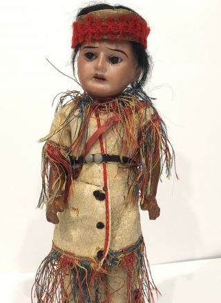 Antique German Bisque Head Native American Indian 10” Doll Composition Body