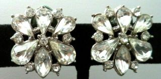 Rare Vintage Estate Signed Barclay Rhinestone Flower 7/8 " Clip Earrings G947b