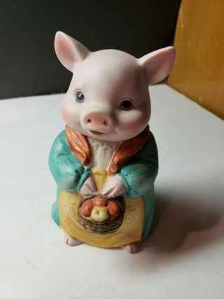 Vintage Lefton China Bisque Girl Pig Piggy Bank