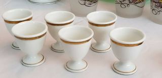 Antique Porcelain 6 Egg Cups Vintage White With Gold Trim
