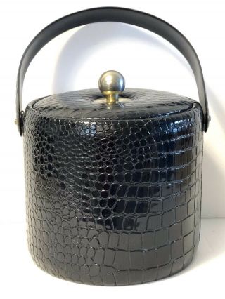 Georges Briard Ice Bucket Black Alligator Vinyl Vintage Mid Century Mod Barware