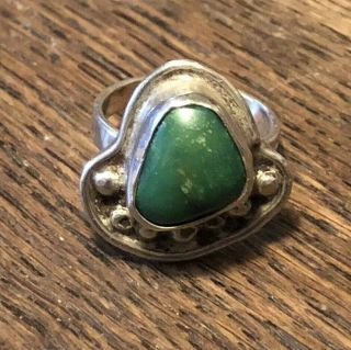 Vntg Chunky Green Turquoise Ring 925 Sterling Silver Mens Or Unisex Sz8 7.  6gr