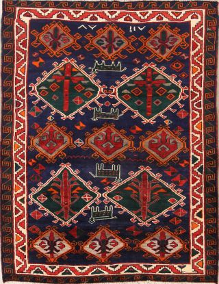 Vintage Geometric Tribal Nomad 6x8 Shiiraz Oriental Area Rug Handmade 8 