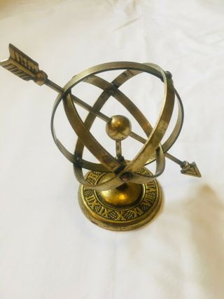 Vintage Brass Armillary Sphere With Arrow