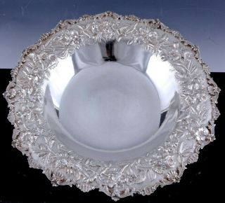 Large 1925 Samuel Kirk & Son Repousse Sterling Silver Entree Serving Tray Bowl 1