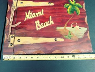 Vintage Miami Beach Wood Photo Album Souvenir Kitchy Mcm Florida Palm Flamingo