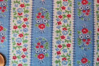 One Vintage Feedsack Blue Stripe W/ Stitches & Tiny Flowers 37x45 Pristine