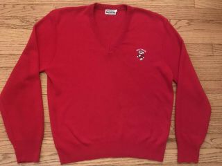 Vintage University Of Wisconsin Badgers Red V Neck Sweater Brandon Usa Mens L