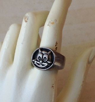 Vintage Ring Felix the Cat Silver Star Brand Sterling Silver Men ' s Ring 10 1/2 2