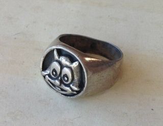 Vintage Ring Felix the Cat Silver Star Brand Sterling Silver Men ' s Ring 10 1/2 3