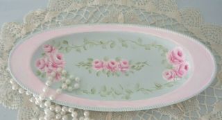 Aqua Romantic Roses Tray Hp Cottage Chic Vintage Shabby Hand Painted
