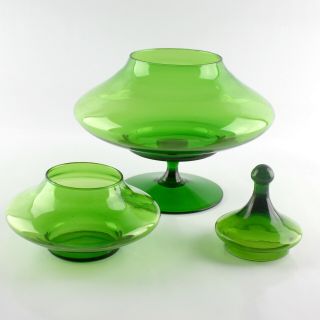 VINTAGE EMPOLI GLASS GREEN 3 PIECE STACKING CHRISTMAS TREE DISH - Replacement 2