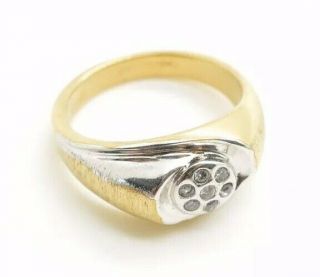 Vintage Men’s Uncas Sterling Silver Ring Two Tone Yellow Gold Wash Textured Cz
