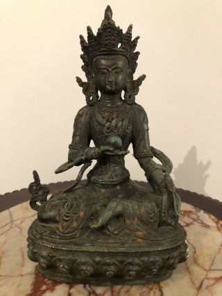 Chinese Bronze Guan Yin Figure Sat Lotus Throne Figure Buddha Statue