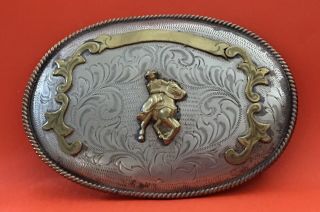 Vtg Huge 5.  25 Inch Old Western Horse & Rider Engraved Cowboy Trophy Belt Buckle