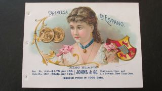 Vintage Princesa De Espano Inner Cigar Label Salesman Sample