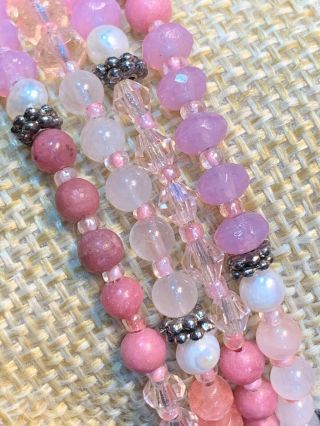 Vintage Silvwr Tone Pinks Made With Swarovski Crystal 4 Strand Bracelet 7.  5”