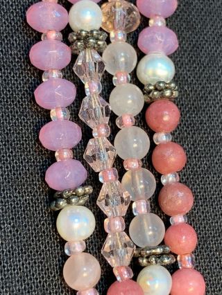 Vintage Silvwr Tone Pinks Made With Swarovski Crystal 4 Strand Bracelet 7.  5” 2