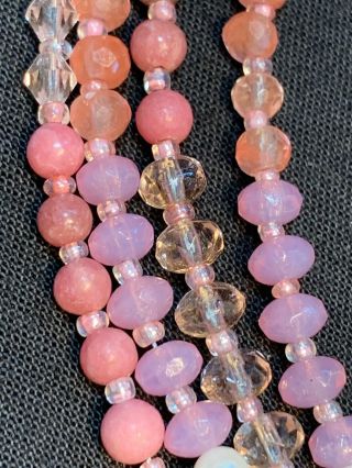 Vintage Silvwr Tone Pinks Made With Swarovski Crystal 4 Strand Bracelet 7.  5” 3