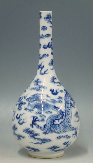 A Perfect Antique 19th C Chinese Porcelain Blue & White Vase W.  Dragon,  Fenghuang