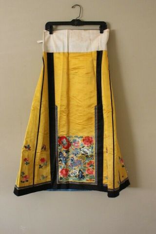 Antique Chinese Silk Hand Embroidered Forbidden Stitch Apron Skirt