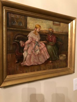 Antique Painting Fortune Teller Interior Genre Early 1800’s Oil On Canvas