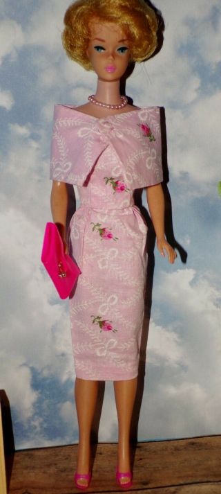 Vintage Barbie Clone Fab Lu Premier Elite Pink Roses Sheath Dress Wrap