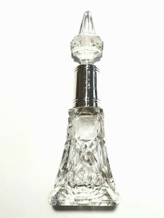 Vintage Art Deco Sterling Silver Cut Glass Perfume Scent Bottle 16cm