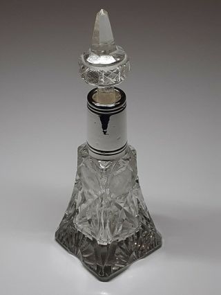 VINTAGE ART DECO STERLING SILVER CUT GLASS PERFUME SCENT BOTTLE 16CM 2