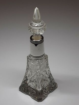 VINTAGE ART DECO STERLING SILVER CUT GLASS PERFUME SCENT BOTTLE 16CM 3