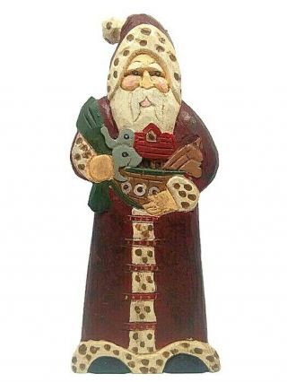 Vtg Santa Claus Christmas Doll Wood Sculpture Figurine Hand Carve Paint Folk Art