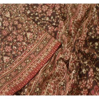 Sanskriti Vintage Saree Bronw Pure Silk Printed Sari Craft Decor Soft 5yd Fabric