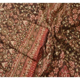 Sanskriti Vintage Saree Bronw Pure Silk Printed Sari Craft Decor Soft 5Yd Fabric 3