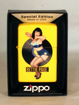 Zippo Bettie Page Pin - Up Lighter - Go Go Bettie On Yellow Background - 4 Of 100