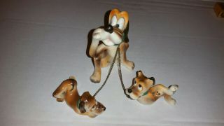 Rare Rare Rare Vintage Disney Ceramic Pluto The Dog With Pups On Chains Figurine