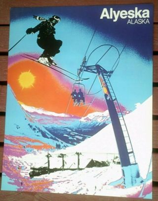 Vintage Nos 1980 Alyeska Alaska Ski Poster Ski Lift & Skier By Nancy Simmerman