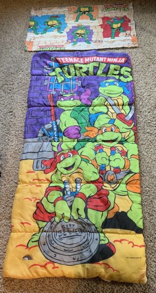 Vintage Teenage Mutant Ninja Turtles Child Sleeping Bag,  Bed Sheet,  Pillowcase