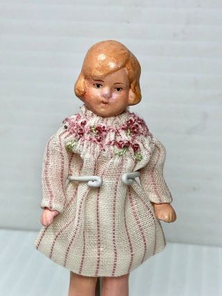 Vintage Bisque 3 1/2 " Girl Doll With Stand