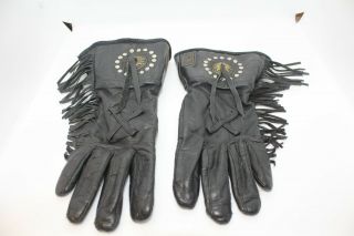 Vintage Willie G Harley Davidson Fringed Black Leather Gloves For Women Size Sm